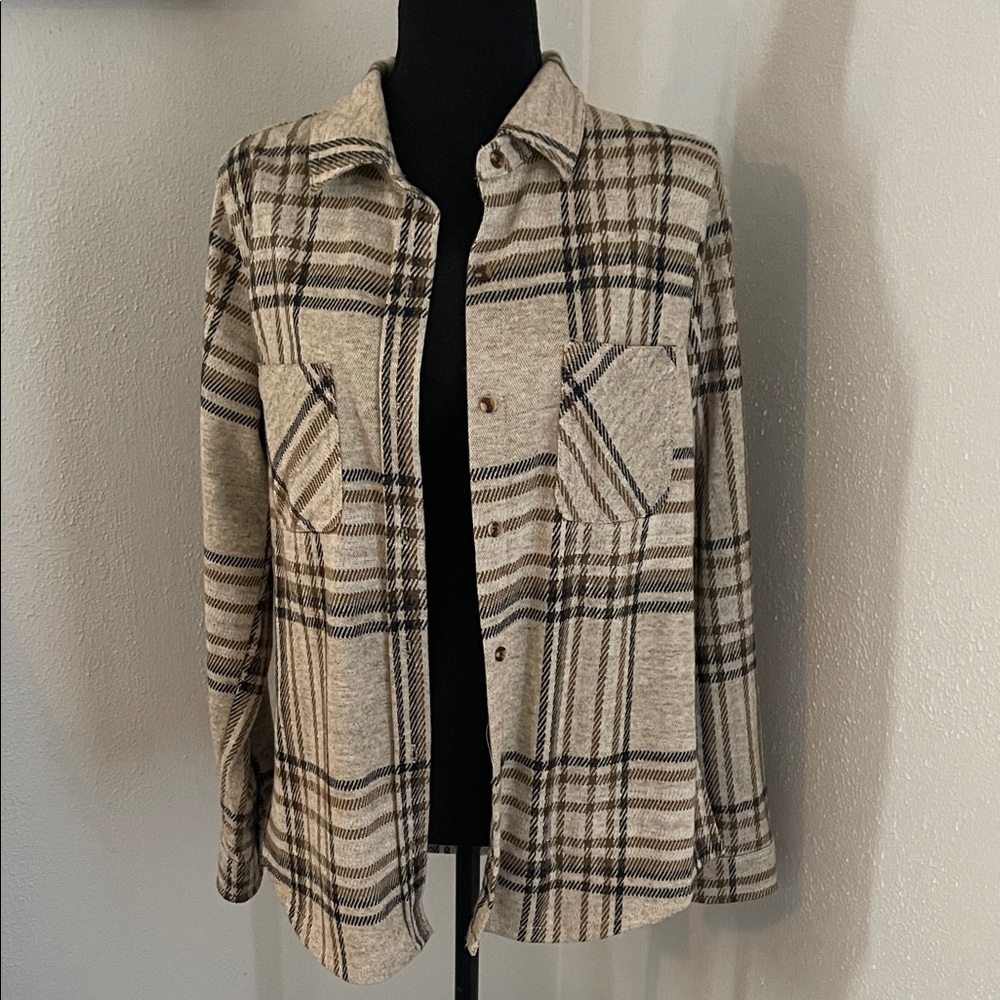 Ci Sono Beige and Black Plaid Shirt